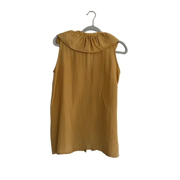 Vintage Silk Sleeveless Blouse Size Small Yellow Ruffle - Picture 2 of 6
